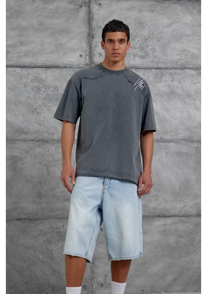 Füme Parçalı Yıkamalı Oversize Tshirt modelleri