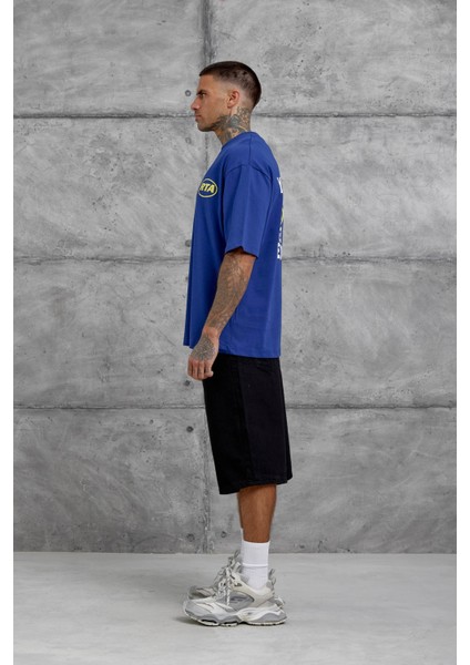 Lacivert First Your Mind Yazılı Oversize Tshirt fırsatları