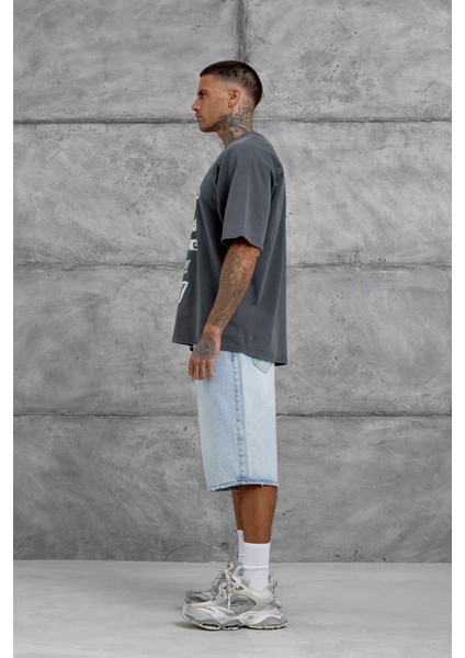 Füme Lesschen Baskılı Yıkamalı Oversize Tshirt indirimleri