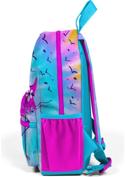 Minik Yuva Sırt Çantası Mavi Pembe Flamingo Desenli Iki Bölmeli 23530