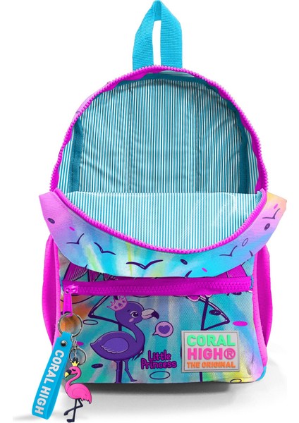 Minik Yuva Sırt Çantası Mavi Pembe Flamingo Desenli Iki Bölmeli 23530