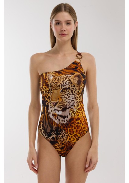 5205 Leopar Desenli Tek Omuz Mayo