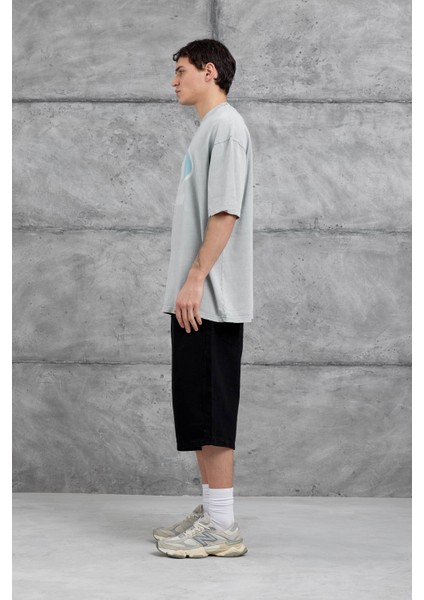 Gri Raw Yazılı Yıkamalı Oversize Tshirt indirimleri