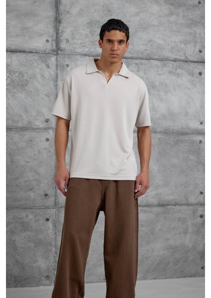 Bej Mrk Oversize Basic Polo Yaka Tshirt fırsatları