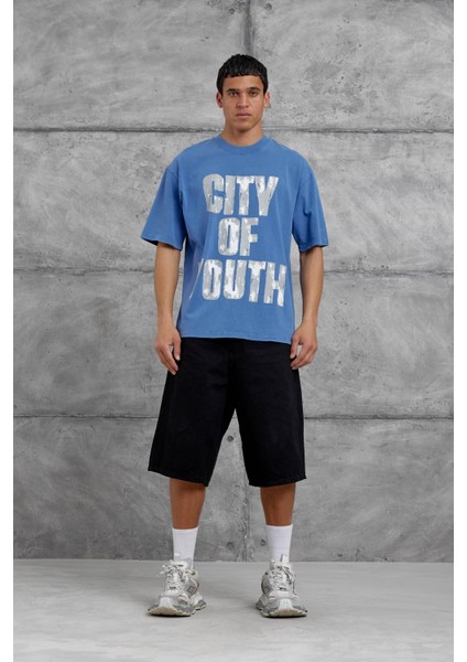 Mavi City Of Youth Baskılı Oversize Tshirt
