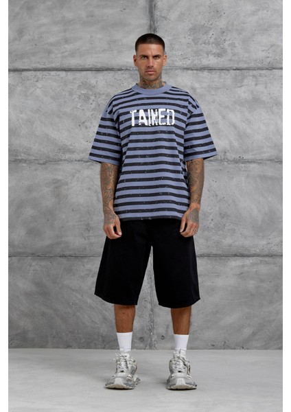 Gri Tained Baskılı Oversize Tshirt modelleri