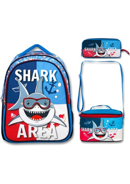-Ümit Çanta Köpek Balığı Shark Area Okul Çantası Beslenme Ve Kalem Çantası Seti