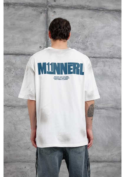 Beyaz M11 Yazılı Oversize Tshirt
