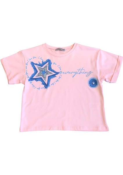 Kız Çocuk Taş Işlemeli Yıldız Tshirt
