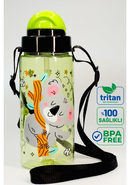 Çocuk Su Matarası Tritan Pipetli Su Şişesi Boyun Askılı Ayıcık Okul Suluğu Bpasız 500 ml Yeşil T0107 modelleri