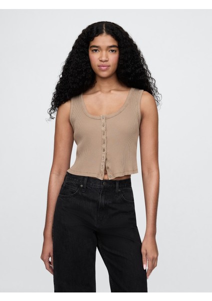 Kadın Bej Crop Fitilli Atlet