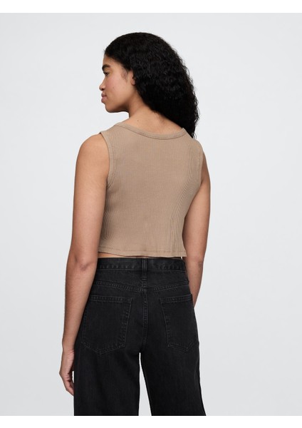 Kadın Bej Crop Fitilli Atlet fırsatları