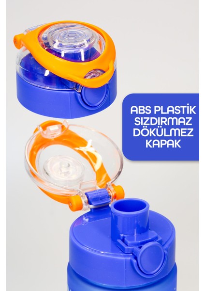Çocuk Su Matarası Tritan Pipetli Su Şişesi Geniş Ağız Dinozor Okul Suluğu Bpasız 500ML Mavi T0108