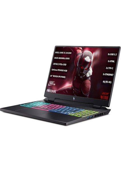 Nitro AN16 İ5-13420H 16GB 1TB SSD RTX4050-6GB 16''WUXGA IPS 165HZ NvıdıaG-Sync FDOS NH.QJMEY.005