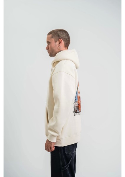 Üç Iplik Kapşonlu Dijital Patchli Sweatshirt - Krem modelleri