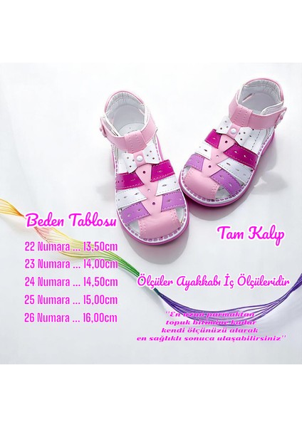 Ortopedik Kız Bebek Sandaleti Gök Kuşağı Serisi GKU2404 Pembe Beyaz Fuşya 23