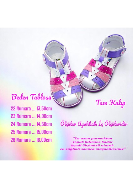 Ortopedik Kız Bebek ve Çocuk Sandaleti Gök Kuşağı Serisi GKU2404b Beyaz Lila Pembe 24 indirimleri