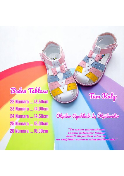 Ortopedik Kız Bebek ve Çocuk Sandaleti Gök Kuşağı Serisi GKU2404b Beyaz Pembe Mavi 24