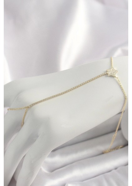 Pirinç Gold Renk Su Yolu Zirkon Taşlı Yıldız Model Kadın Şahmeran