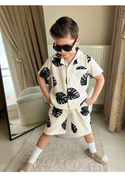 Yaprak Desenli Ince Lacoste Kumaş Erkek Çocuk Alt Üst Takım