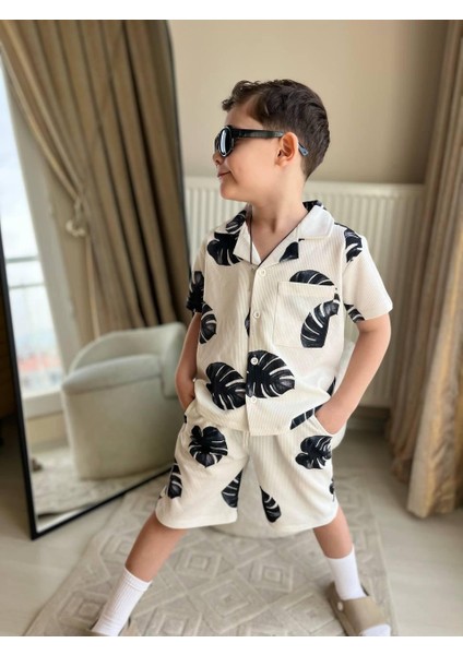 Yaprak Desenli Ince Lacoste Kumaş Erkek Çocuk Alt Üst Takım modelleri