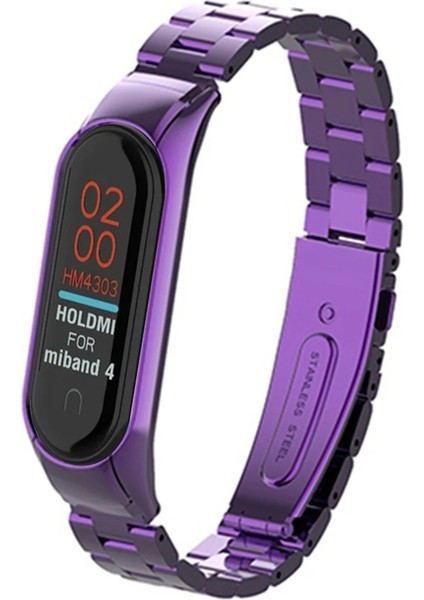 Xiaomi Mi Band 4 Metal Baklalı Kordon - Mor Mrayd