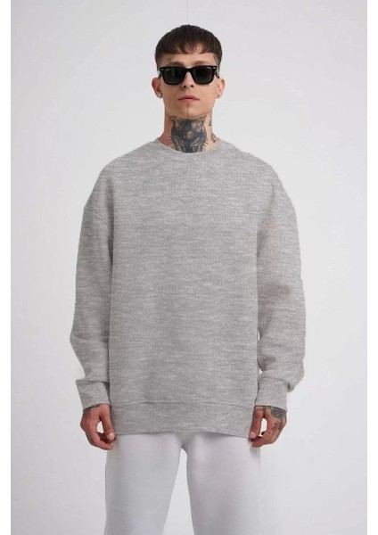 Biskilet Yaka Üç Iplik Sweatshirt - Gri