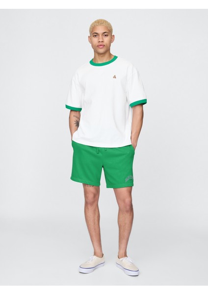 Erkek Yeşil Relaxed Gap Logo Grafik Şort
