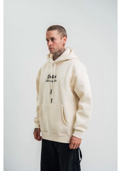 Üç Iplik Kapşonlu Dijital Patchli Sweatshirt - Krem