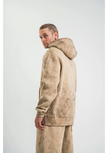 Double Oversize Kapşonlu Yıkamalı Sweatshirt - Bej