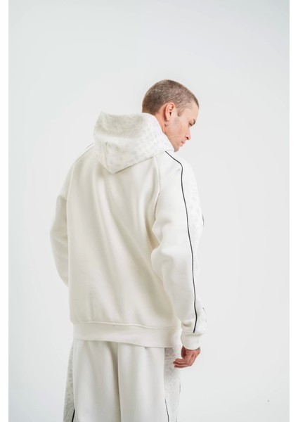 Uzun Kol Kapşonlu Ara Biyeli Sweatshirt - Beyaz indirimleri
