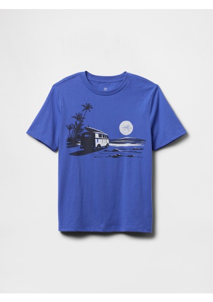 Erkek Çocuk Mavi Grafikli T-Shirt