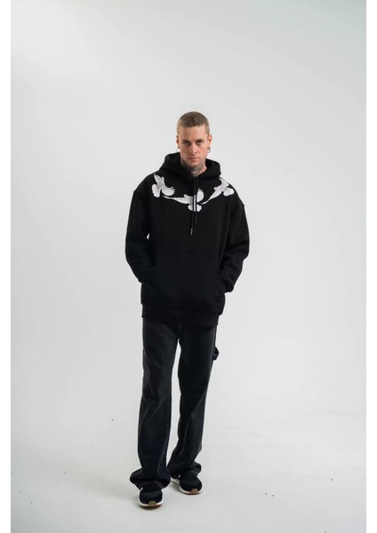 Uzun Kol Bisiklet Yaka Yıkamalı Sweatshirt - Siyah