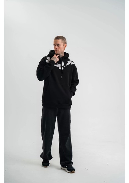 Uzun Kol Bisiklet Yaka Yıkamalı Sweatshirt - Siyah