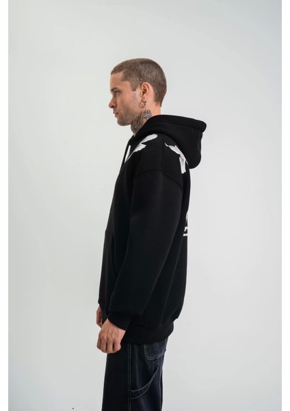 Uzun Kol Bisiklet Yaka Yıkamalı Sweatshirt - Siyah