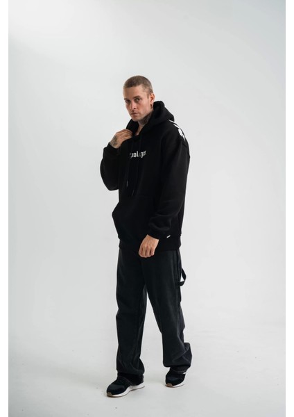 Kapşonlu Double Oversize Dijital Patchli Sweatshirt - Siyah