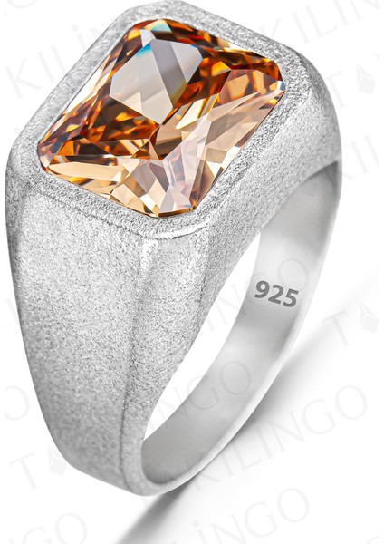 925 Ayar Gümüş Şampanya Zirkon Taşlı Erkek Yüzük fiyatları