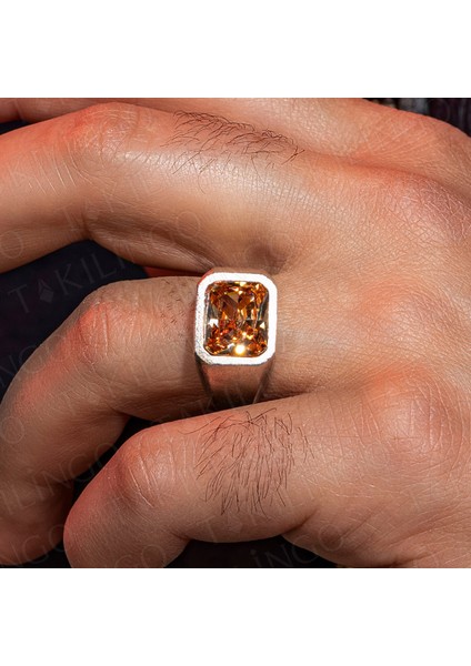 925 Ayar Gümüş Şampanya Zirkon Taşlı Erkek Yüzük modelleri