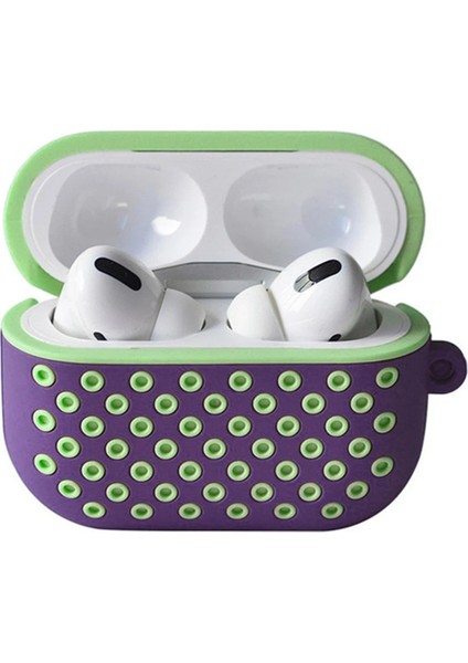 Airpods Pro 2 (2.nesil) Spor Delikli Kılıf - Lila-Yeşil Mrayd