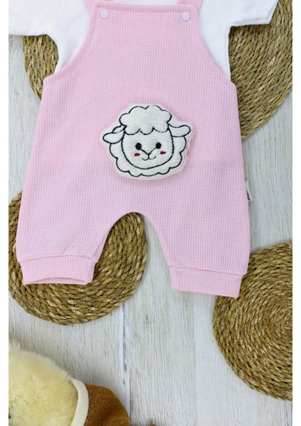 Kuzu Figürlü Kısa Salopet Ikili Takım Kız Erkek Çocuk 0-3 Ay, 3-6 Ay, 6-9 Ay modelleri