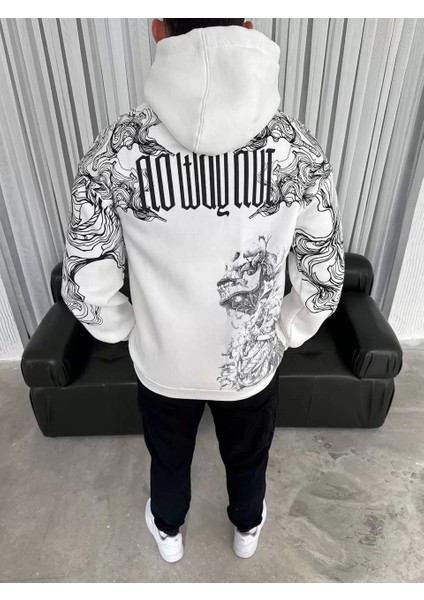 Kapşonlu Üç Iplik Baskılı Sweatshirt - Beyaz fiyatları