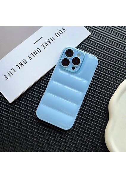 Apple iPhone 13 Pro Mavi Çizgili Puff Silikon Telefon Kılıfı