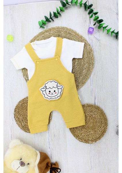 Kuzu Figürlü Kısa Salopet Ikili Takım Kız Erkek Çocuk 0-3 Ay, 3-6 Ay, 6-9 Ay fiyatları