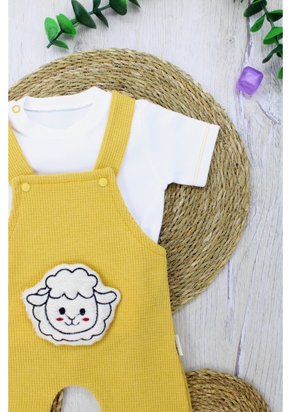 Kuzu Figürlü Kısa Salopet Ikili Takım Kız Erkek Çocuk 0-3 Ay, 3-6 Ay, 6-9 Ay modelleri