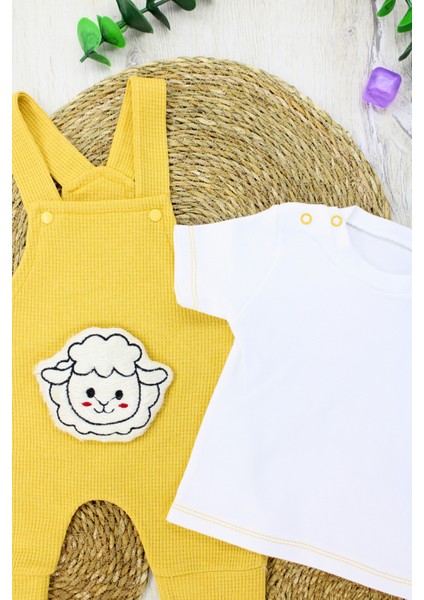 Kuzu Figürlü Kısa Salopet Ikili Takım Kız Erkek Çocuk 0-3 Ay, 3-6 Ay, 6-9 Ay fırsatları