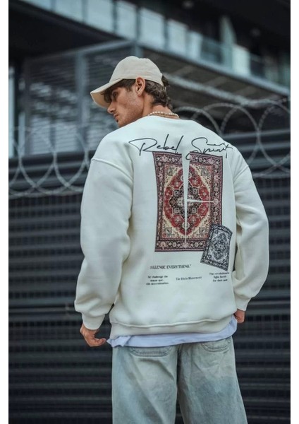 Uzun Kol Bisiklet Yaka Baskılı Sweatshirt - Beyaz fiyatları