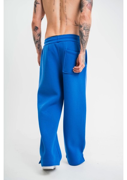 Unisex Boru Paça Baggy Eşofman Pantolon - Mavi