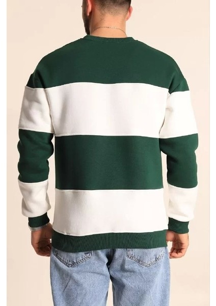 Parçalı Bisiklet Yaka Baskılı Sweatshirt - Yeşil
