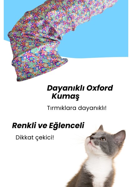 Çiçek Desenli Kedi Oyun Tüneli 125 cm Katlanabilir ve Dayanıklı Uzun Kedi Tüneli