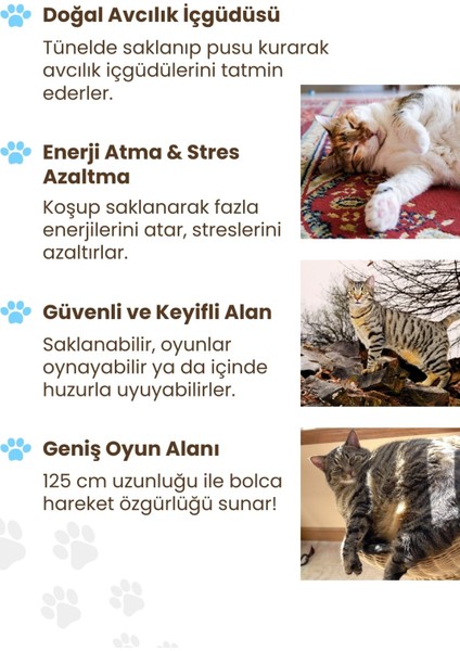 Çiçek Desenli Kedi Oyun Tüneli 125 cm Katlanabilir ve Dayanıklı Uzun Kedi Tüneli